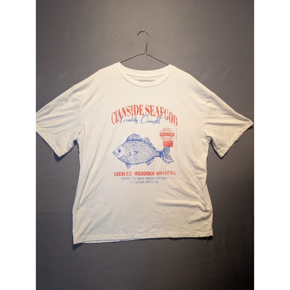 Oceanside Seafood Graphic Casual Short Sleeve T-Shirt Womens White XL